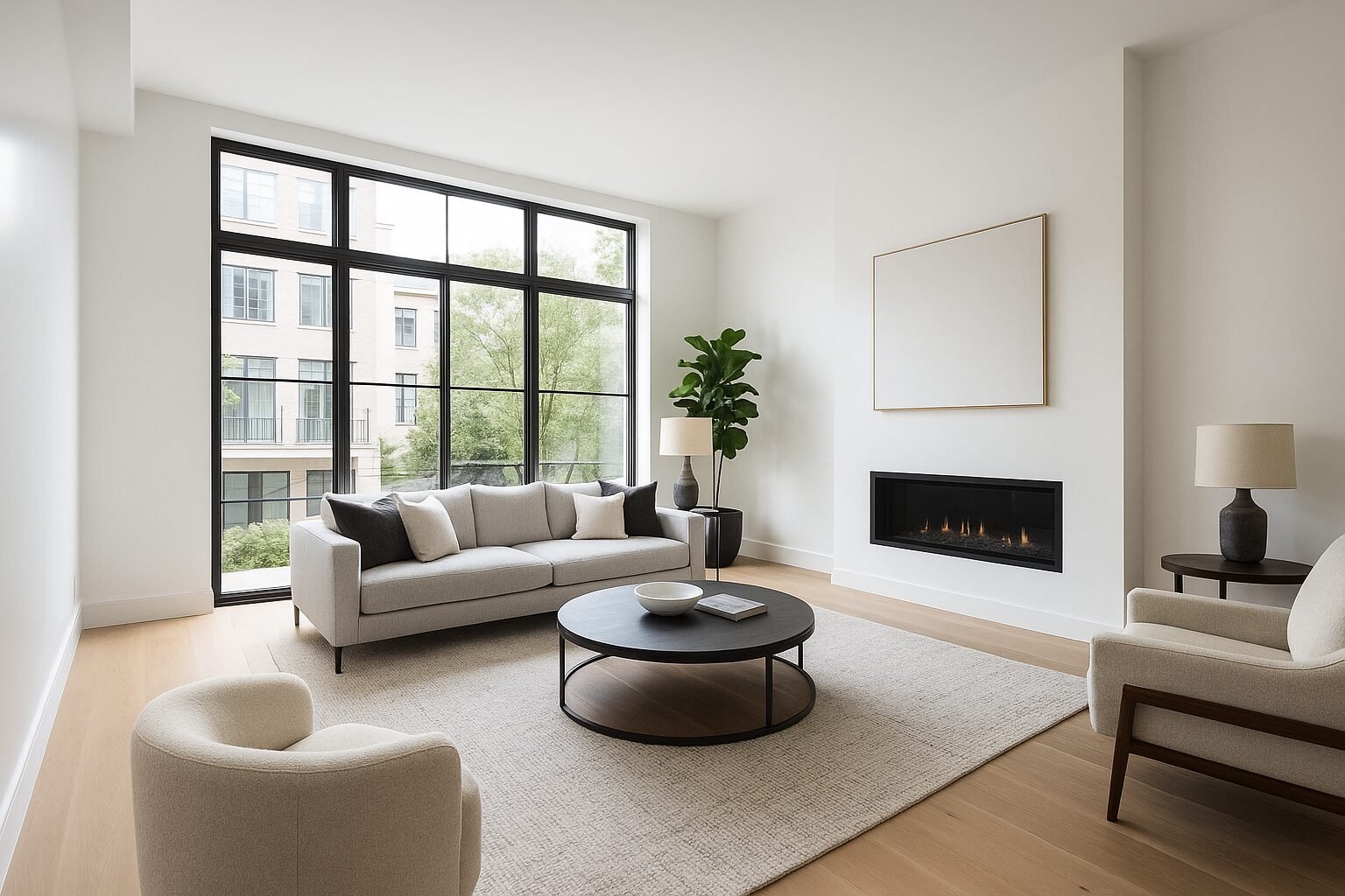 Castlemore Art Collection open concept living room